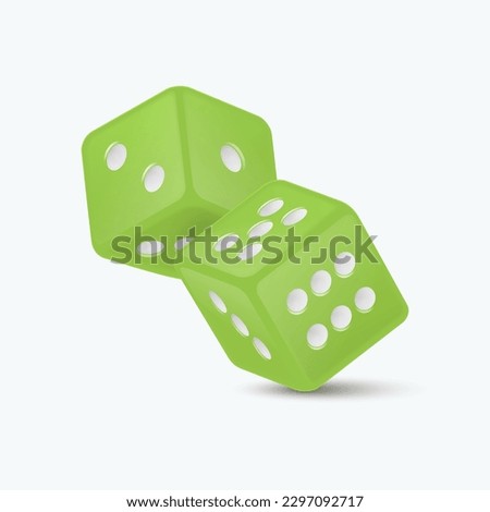 Vector 3d Realistic Green Game Dice with White Dots Set Closeup Isolated on White Background. Game Cubes Couple for Gambling in Different Positions, Casino Dices, Round Edges