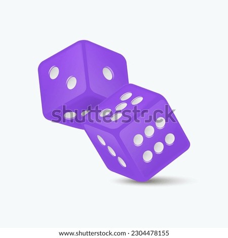 Vector 3d Realistic Purple Game Dice with White Dots Set Closeup Isolated on White Background. Game Cubes Couple for Gambling in Different Positions, Casino Dices, Round Edges