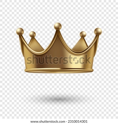 Vector 3d Realistic Golden Crown Icon Closeup Isolated. Yellow Metallic Crown Design Template. Gold Royal King Crown. Symbol of Imperial Power. Luxury, Wealth and Power. Front View