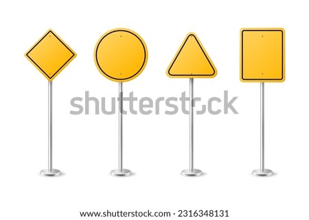 Vector Yellow Warning, Danger Stop Sign Frame in Full Length Icon Set Isolated. Rhombus, Circle, Triangle, Rectangle Dangerous Sign Collection. Design Template of Road Sign