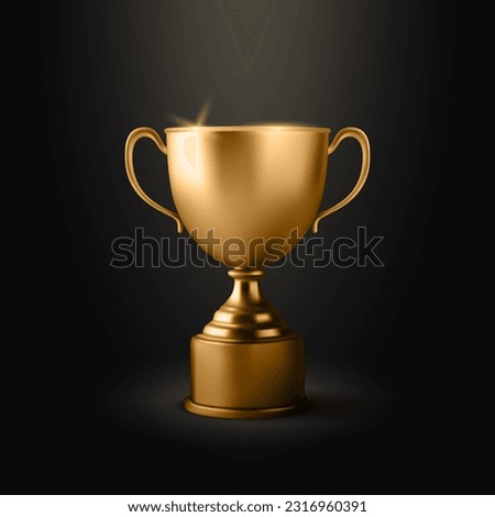 Vector 3d Realistic Blank Golden Champion Cup Icon Closeup on Black Background. Design Template of Championship Trophy. Sport Tournament Award, Gold Winner Cup and Victory Concept