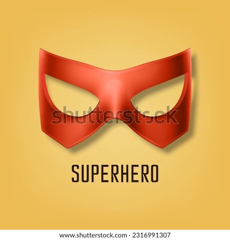 Vector Realistic Red Super Hero Mask on Yellow Background. Face Character, Superhero Comic Book Mask Design Template. Superhero Carnival Glasses, Front View