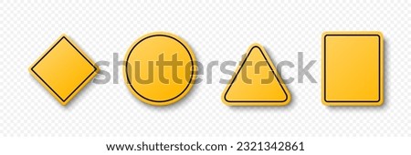 Vector Yellow Warning, Danger Stop Sign Frame Icon Set Isolated. Rhombus, Circle, Triangle, Rectangle Dangerous Sign Collection. Design Template of Road Sign