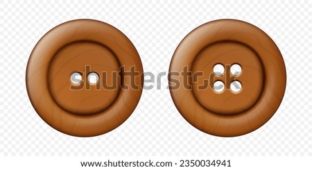 Vector 3d Realistic Wooden Button for Clothes Icon Set Closeup Isolated. Fashion, Art, Needlework, Sewing, Scrapbooking Decor. Round Clothes Button Design Template, Front View