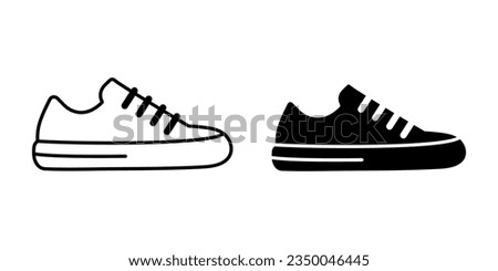 Flat Vector Silhouette Shoes or Sneakers Icon Set Isolated. Footwear Icons