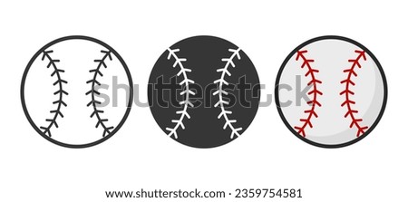 Vector Cartoon Baseball Set Closeup Isolated. Black and White and Color Baseball Sports Ball, Design Templates for Logo, Baseball Sports Equipment