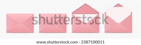 Vector Pink Envelopes with Blank Letter. Folded, Unfolded Isolated Envelope Set. Design Template. Message, Notification, Mailing, Surprise and Congratulations Concept
