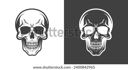 Vector Black and White Skull Icon Set Closeup Isolated. Skulls Collection with Outline, Cut Out Style in Front View. Hand Drawn Skull Head Design Template