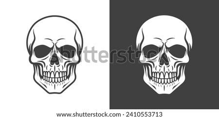 Vector Black and White Skull Icon Set Closeup Isolated. Skulls Collection with Outline, Cut Out Style in Front View. Hand Drawn Skull Head Design Template