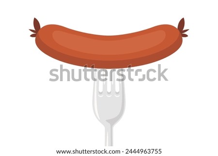 Vector Flat Sausage and Fork Closeup Isolated on a White Background. Cartoon Sausage Design Template