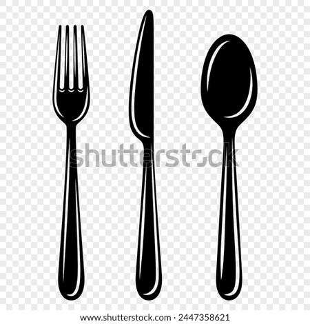 Vector Flat Fork, Knife and Spoon Icon Set, Cutlery, Isolated on White Background