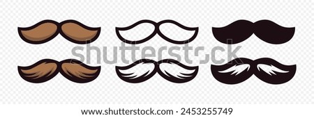 Hipster Mustache. Cartoon Face Party Decoration Set. Classic Mustache, Fathers Day Symbol. Italy Mustache Icon, Vector Illustration