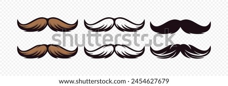 Hipster Mustache. Cartoon Face Party Decoration Set. Classic Mustache, Fathers Day Symbol. Italy Mustache Icon, Vector Illustration