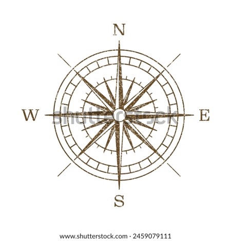 Vector Vintage Wind Rose Symbol, Compass Icon Closeup, Isolated