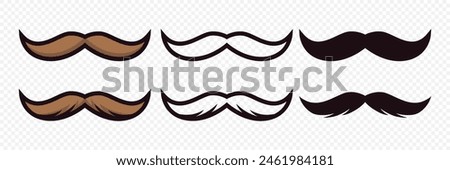 Hipster Mustache. Cartoon Face Party Decoration Set. Classic Mustache, Fathers Day Symbol. Italy Mustache Icon, Vector Illustration