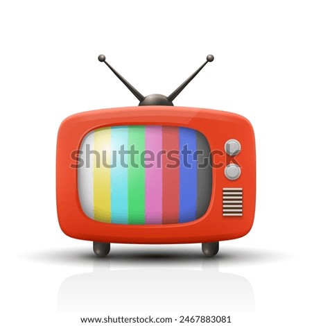 Vector 3d Vintage TV Set Icon with Test Pattern. Retro TV Icon, Design Template, Clipart. Retro TV Symbol with Color Bars for Web, Logo, App, UI