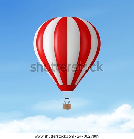 Vector Travel Banner with 3d Realistic Hot Air Balloon Icon on a Blue Sky Background. Design Template, Summer Vacation, Travelling, Tourism and Journey Concept