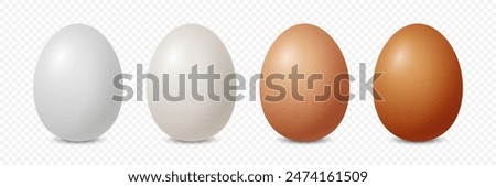 Vector 3d Realistic White and Brown Chicken Egg Icon Set Closeup Isolated. Chicken Eggs. Vector Different Color Whole Eggs. Front View