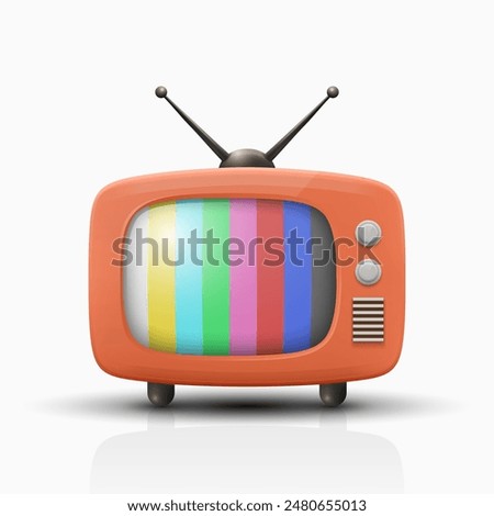 Realistic Vector Vintage Red TV Set Icon with Striped Test Pattern. Retro TV Icon, Design Template, Clipart. Retro TV Symbol with and Color Bars for Web, Logo, App, UI