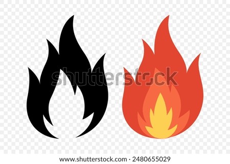 Vector Fire Flame Isolated Icon Set. Campfire, Bonfire, Flame Sign, Front View. Vector Illustration