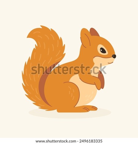 Flat Vector Cute Squirrel. Little Squirrel Icon. Adorable Cartoon Squirrel Character Isolated on White Background, Side View