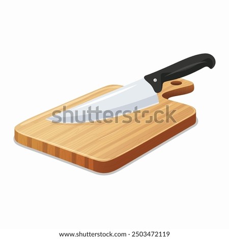 Flat Vector Wooden Cutting Board with Kitchen Knife Icon. Cutting Board and Knife Design Template. Chopping Board with Knife Isolated on White Background