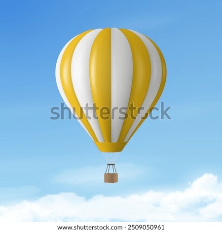 Vector Travel Banner with 3d Realistic Hot Air Balloon Icon on a Blue Sky Background. Design Template, Summer Vacation, Travelling, Tourism and Journey Concept