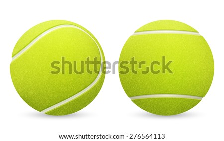 Closeup of two vector tennis balls isolated on white background. Vector EPS10 illustration. 