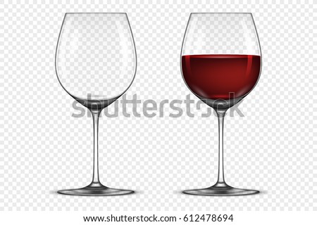 Vector realistic wineglass icon set - empty and with red wine, isolated on transparent background. Design template in EPS10.