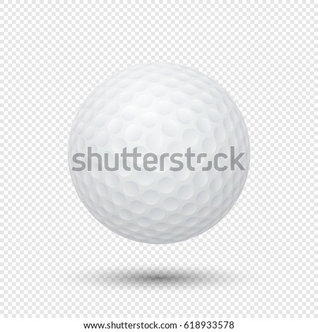 Vector realistic flying golf ball closeup isolated on transparent background. Design template in EPS10.