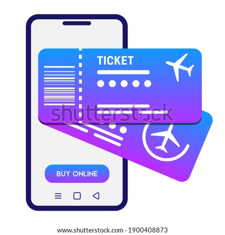 Buying tickets online concept. Vector illustration. White smartphone and 2 flight tickets Imagine de stoc © 