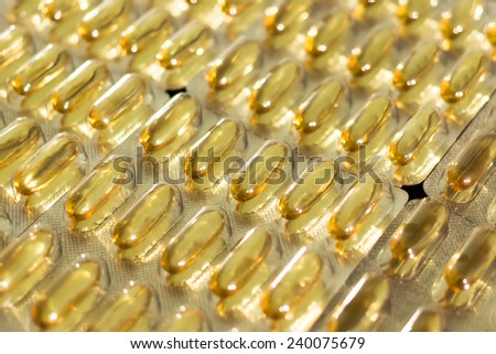 Multiple cod liver fish oil omega 3 gel capsules in a blister pack