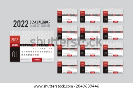 2022 Calendar template, Desk calendar, Creative desk calendar 2022 set of 12 months desk calendar template design