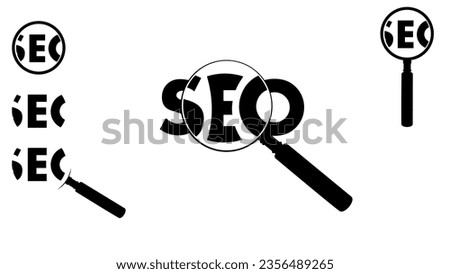 Search engine optimization icon set, SEO under a magnifying glass