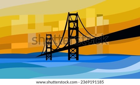 landscape with New York Bridge, high quality vector illustration