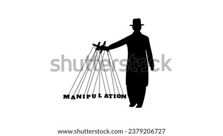 Manipulation, the puppeteer manipulates, black isolated silhouette