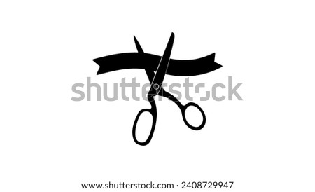 Opening ceremony, scissors and ribbon, black isolated silhouette