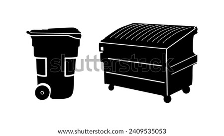  dumpster set, black isolated silhouette