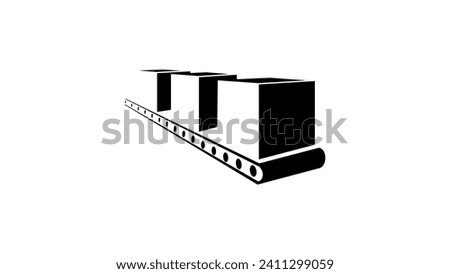 Conveyor line, boxes on a conveyor, black isolated silhouette