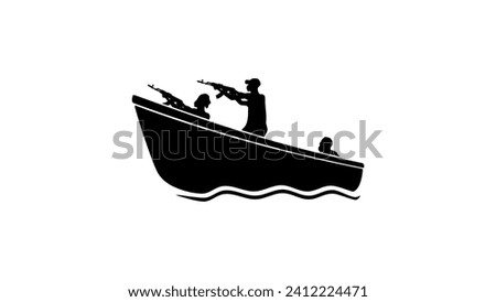 pirates on a boat, attack on a merchant ship, black isolated silhouette