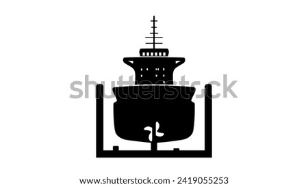 ship in dry, black isolated silhouette