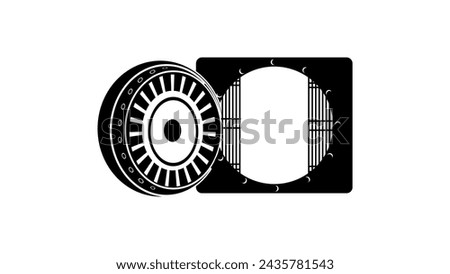  Bank metal vault door, black isolated silhouette