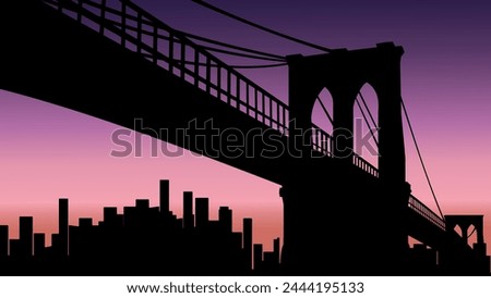 Brooklyn Bridge landscape, flat color illustration