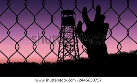 Prisoner of War camp, flat color illustration