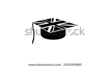  learning english,graduation cap with uk flag, black isolated silhouette