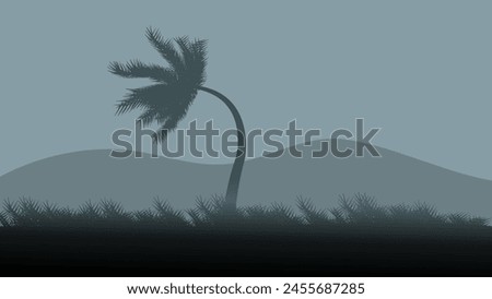 palm tree in hurricane, color flat illustration