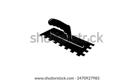 Tile Trowel with Square Notches, black isolated silhouette