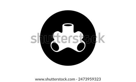 White Pvc Pipe five-way Connector, black isolated silhouette