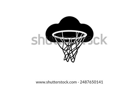 upload icon, basketball basket on cloud, black isolated silhouette