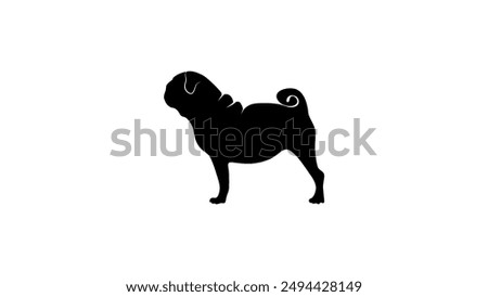 Pug dog,  black isolated silhouette